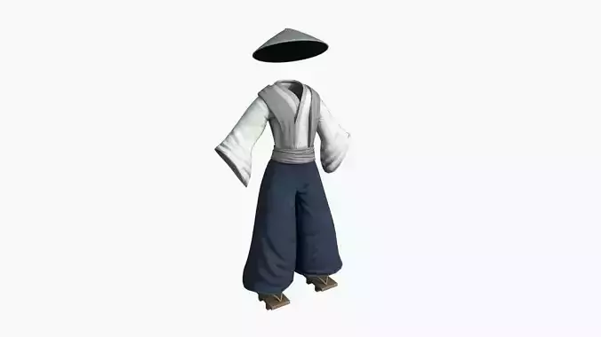 Samurai Old Outfit A08 White Blue - Character Clothing Design Low-poly 3D model