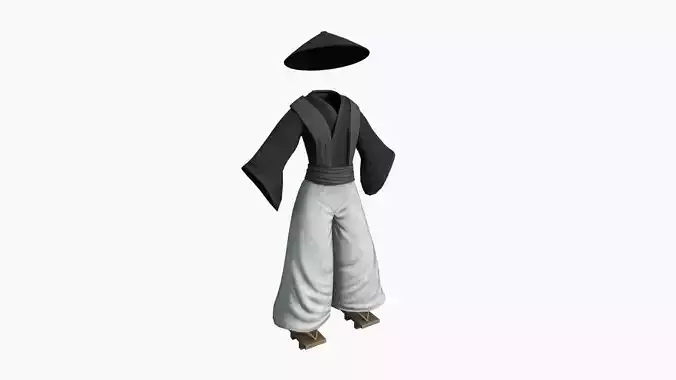 Samurai Old Outfit A09 White Black - Character Clothing Design Low-poly 3D model