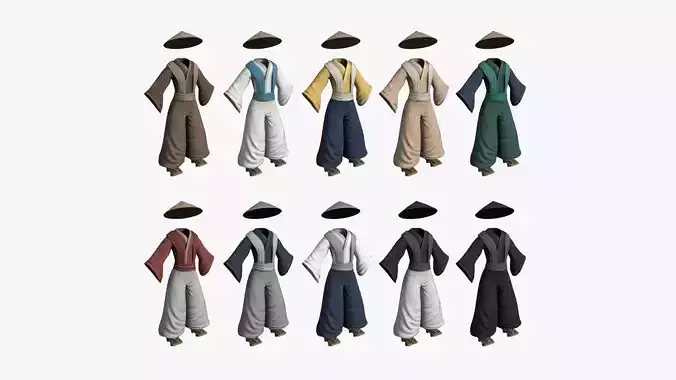 10 Samurai Old Outfit A - Character Clothing Design 3D Model Collection