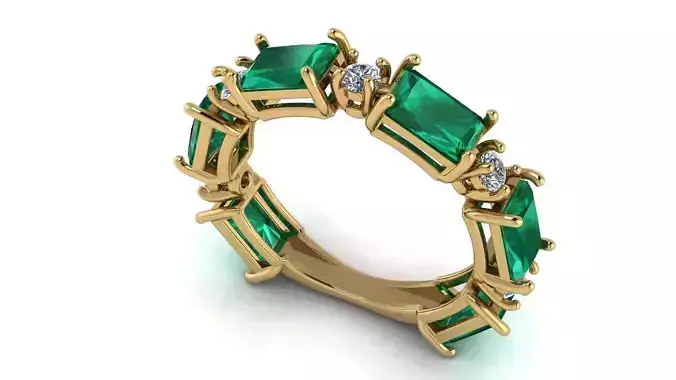 Octagonal Emerald and Round Diamonds Ring