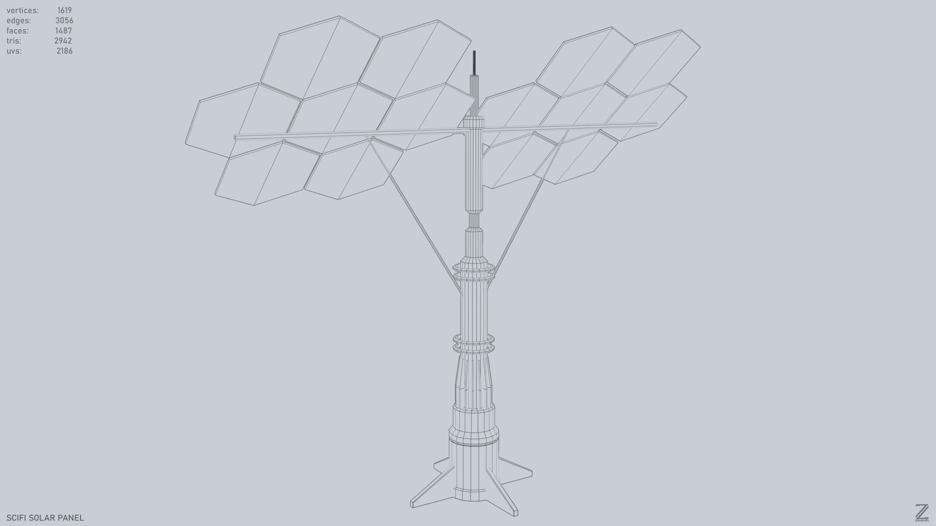 Scifi solar panel Low-poly 3D model_12
