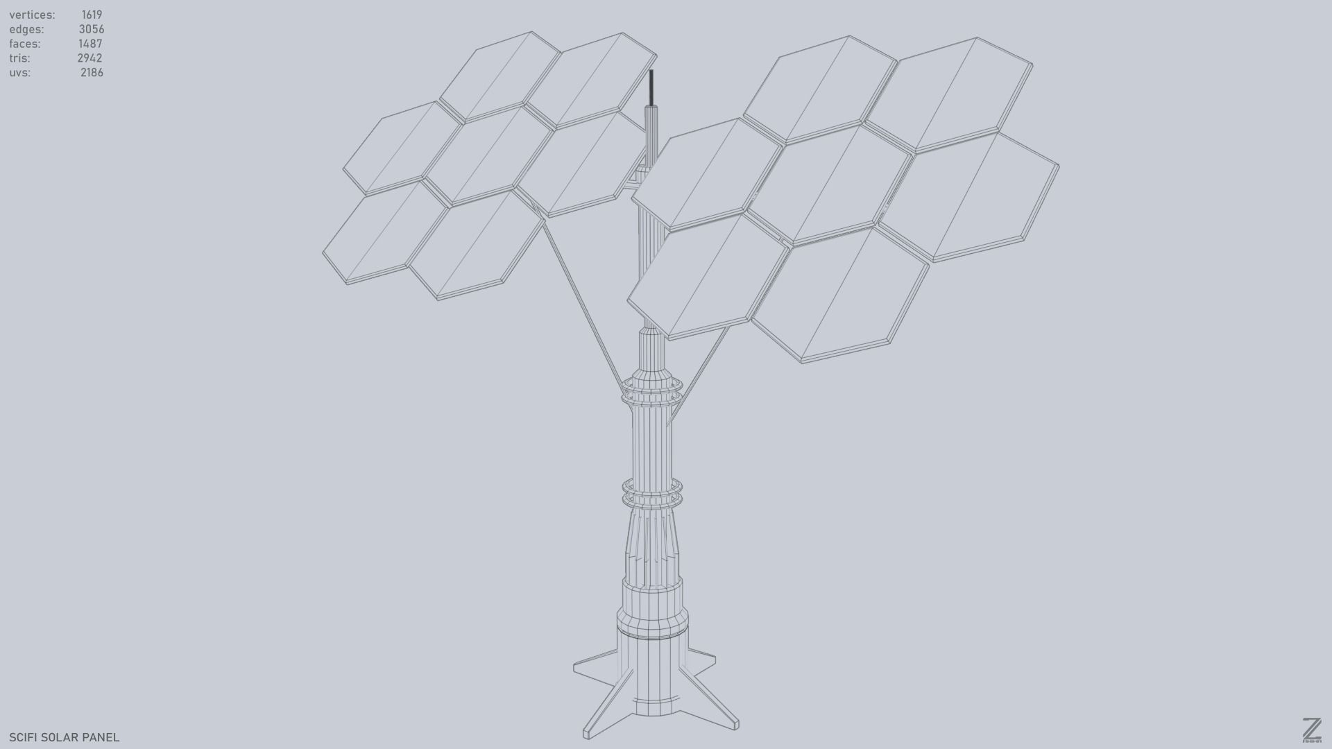 Scifi solar panel Low-poly 3D model_9