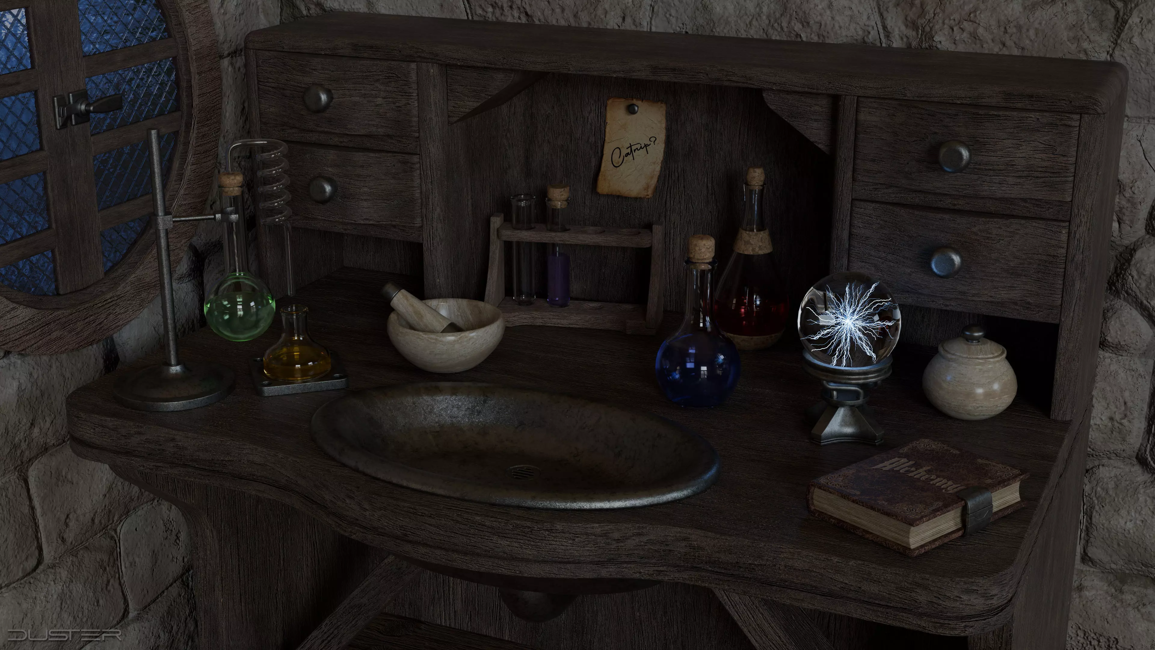 Alchemy Table and Equipment 3D model_0