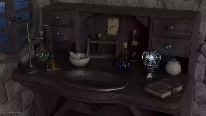Alchemy Table and Equipment 3D model