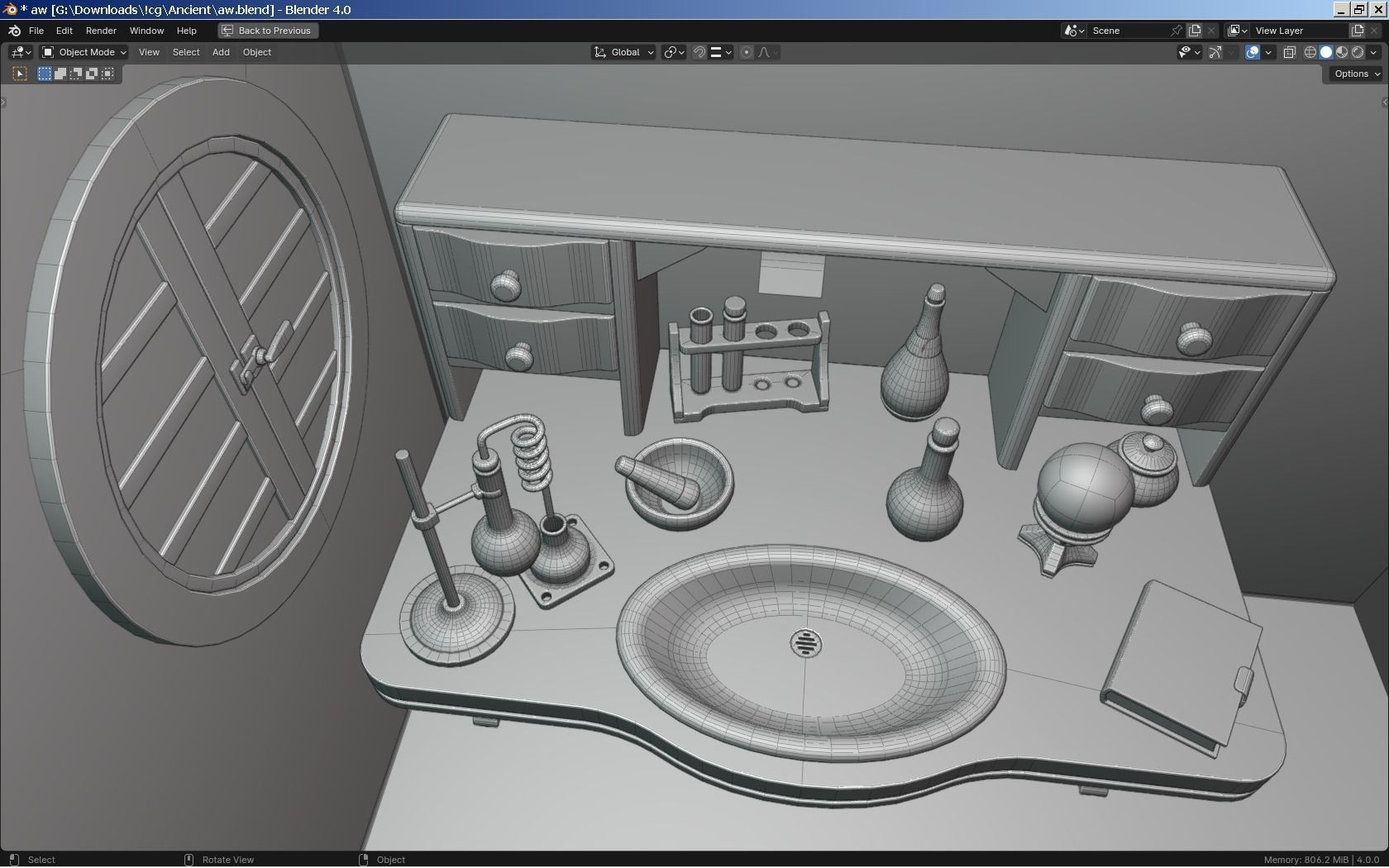 Alchemy Table and Equipment 3D model_9