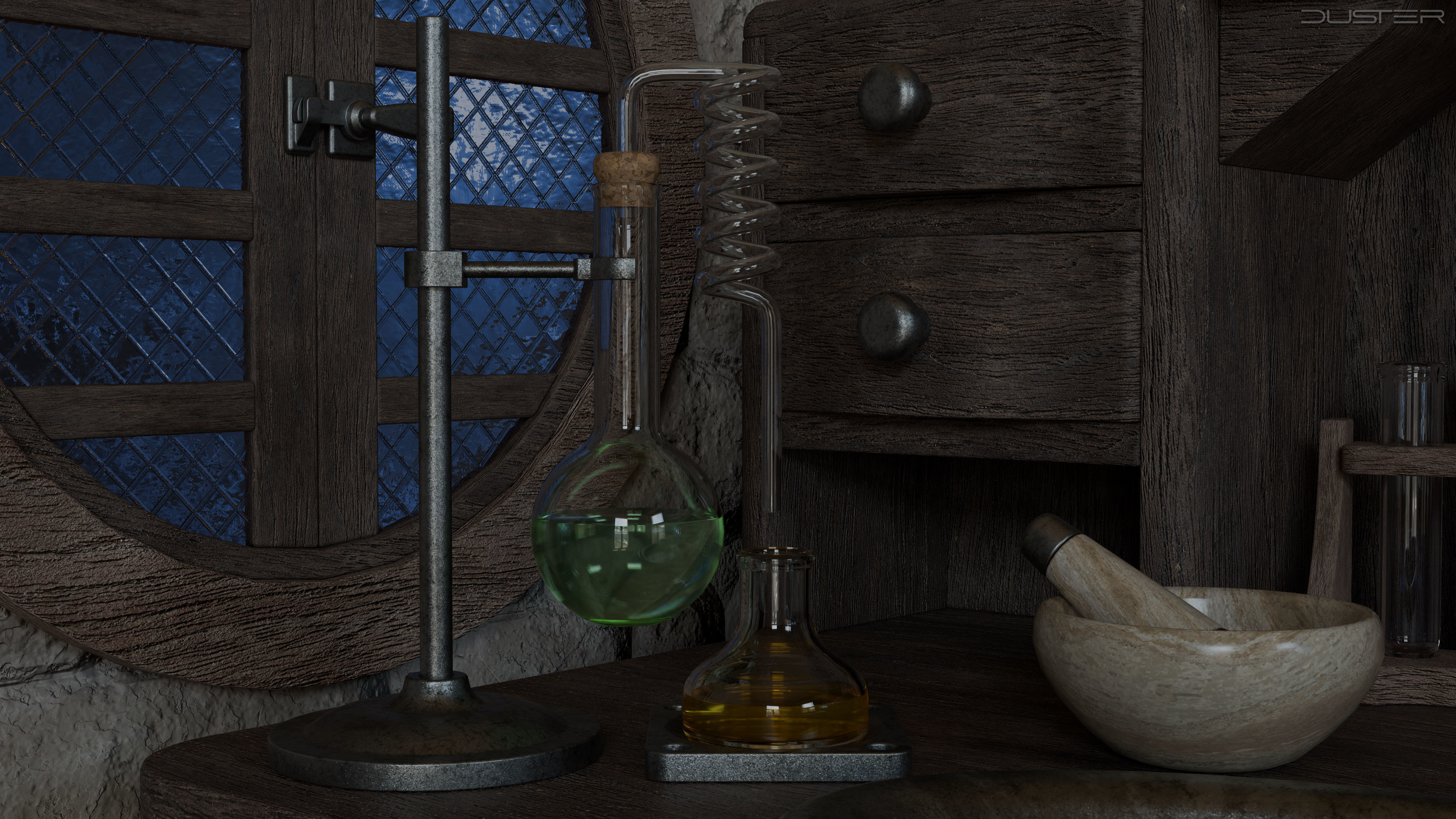 Alchemy Table and Equipment 3D model_2