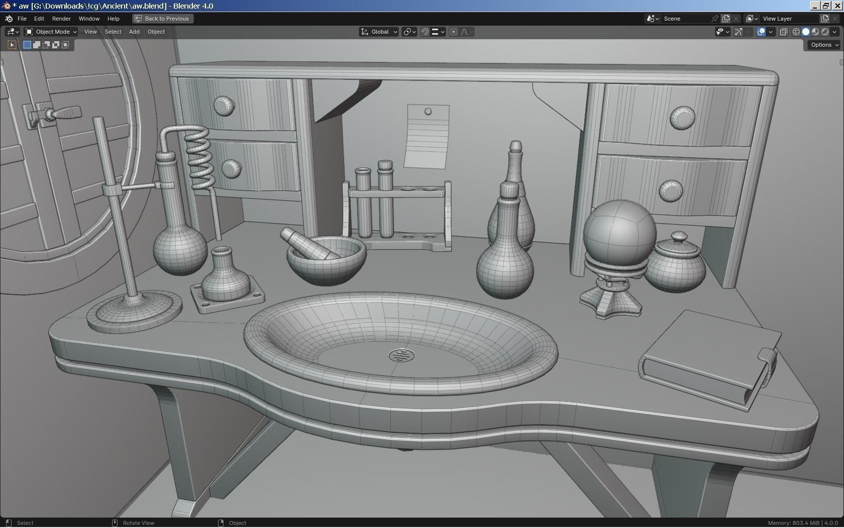 Alchemy Table and Equipment 3D model_4