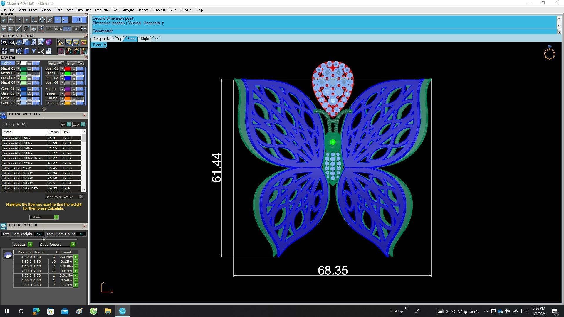 A7128 Luxury Diamond Butterfly Pendant 3D print model_6