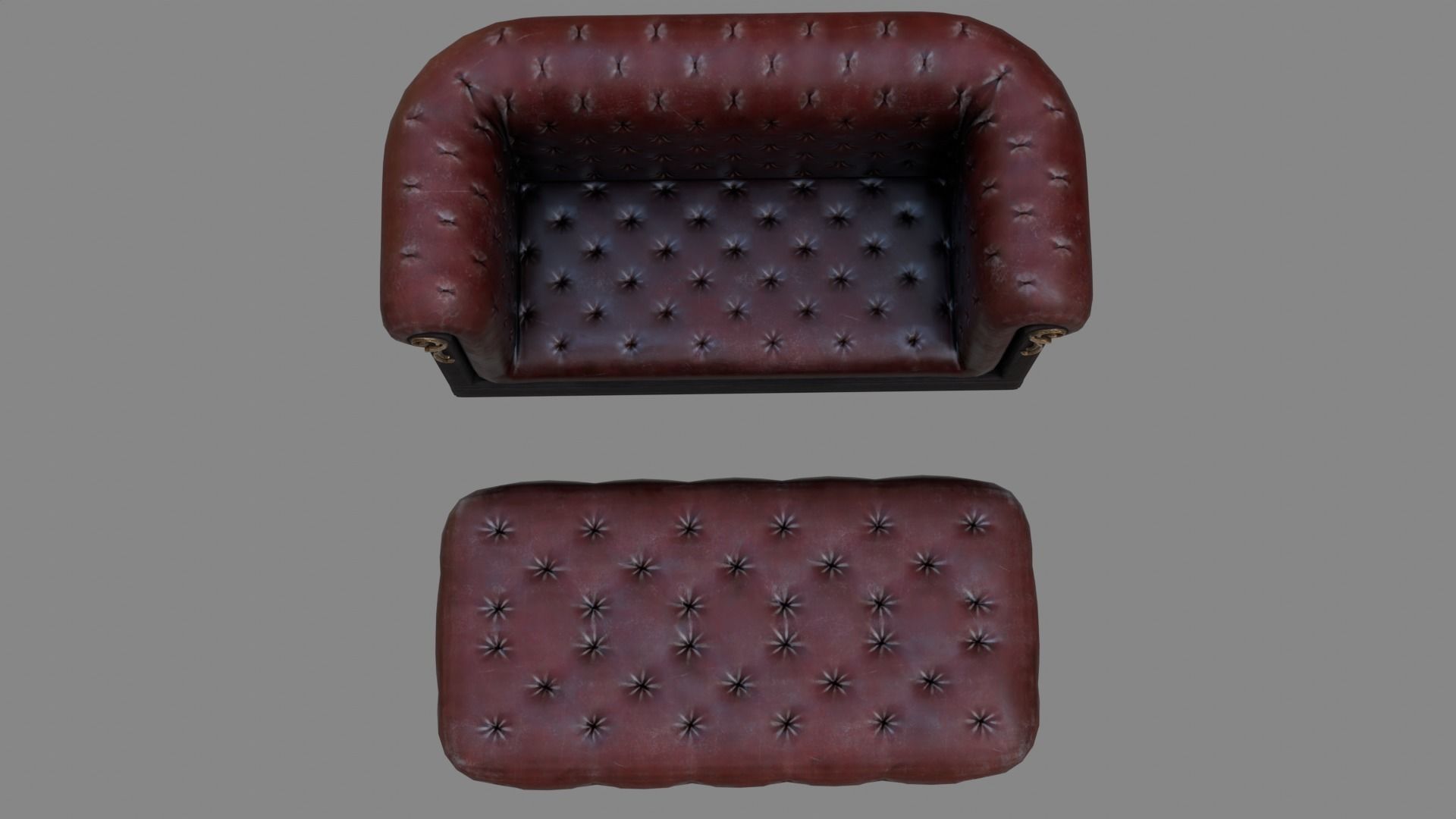 Sofa Armchair Couch  small and foot rest Vintage Low-poly 3D model_9
