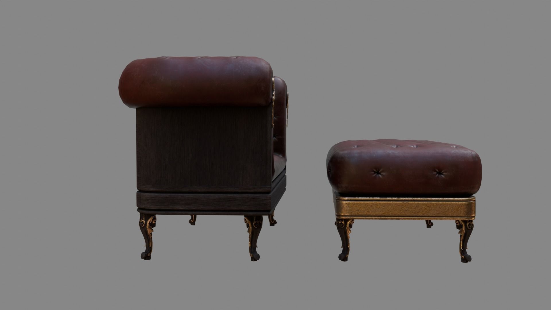 Sofa Armchair Couch  small and foot rest Vintage Low-poly 3D model_3