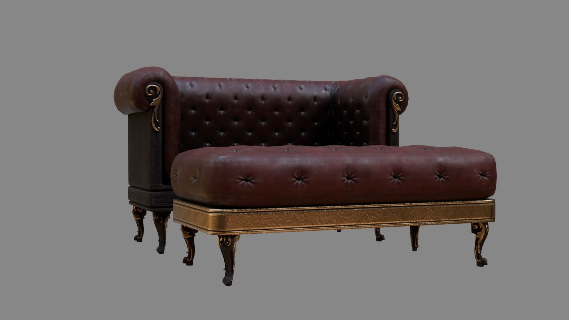 Sofa Armchair Couch  small and foot rest Vintage Low-poly 3D model_1