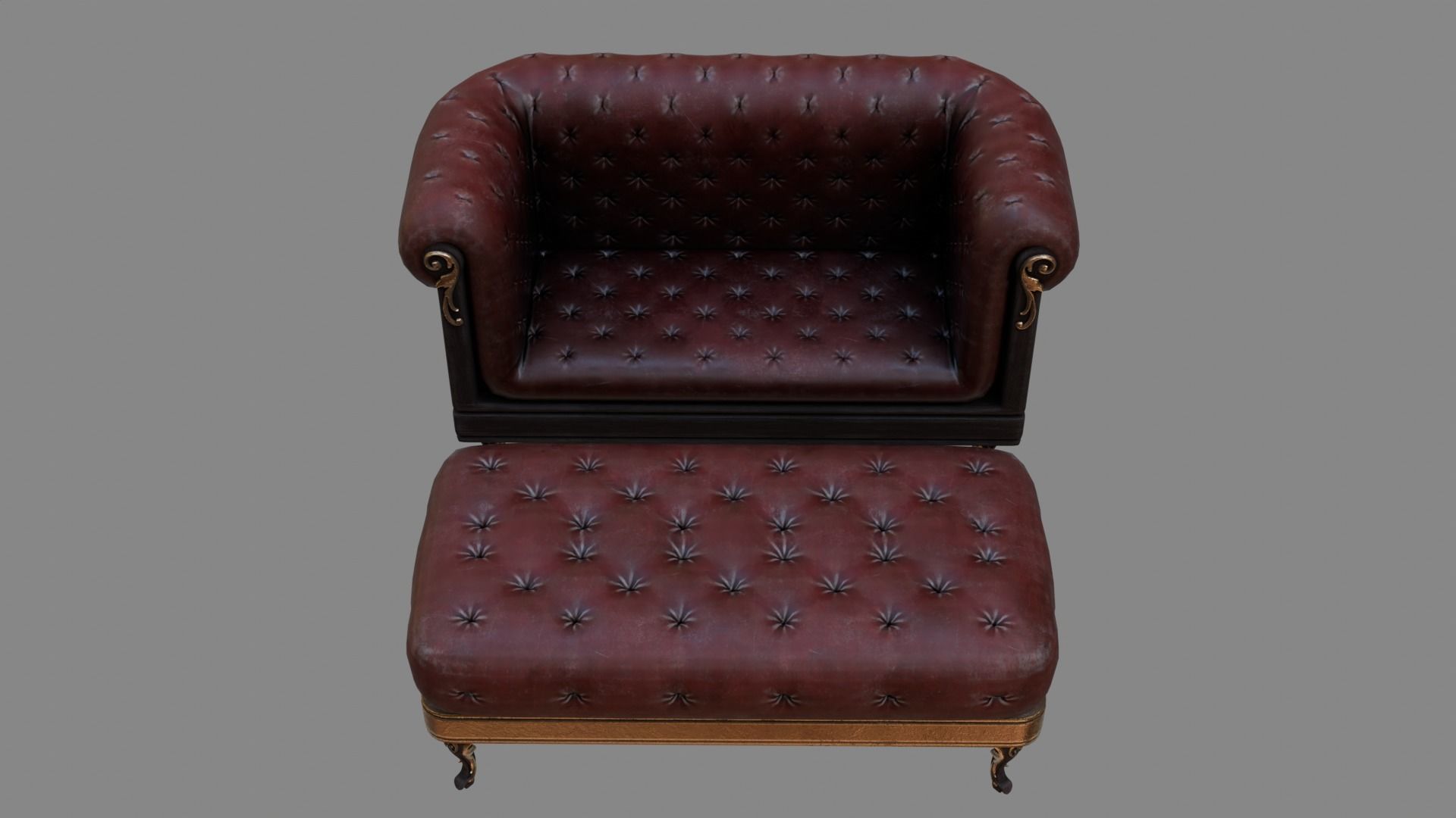 Sofa Armchair Couch  small and foot rest Vintage Low-poly 3D model_8