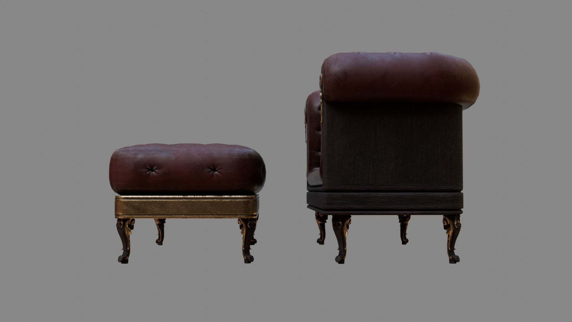 Sofa Armchair Couch  small and foot rest Vintage Low-poly 3D model_7
