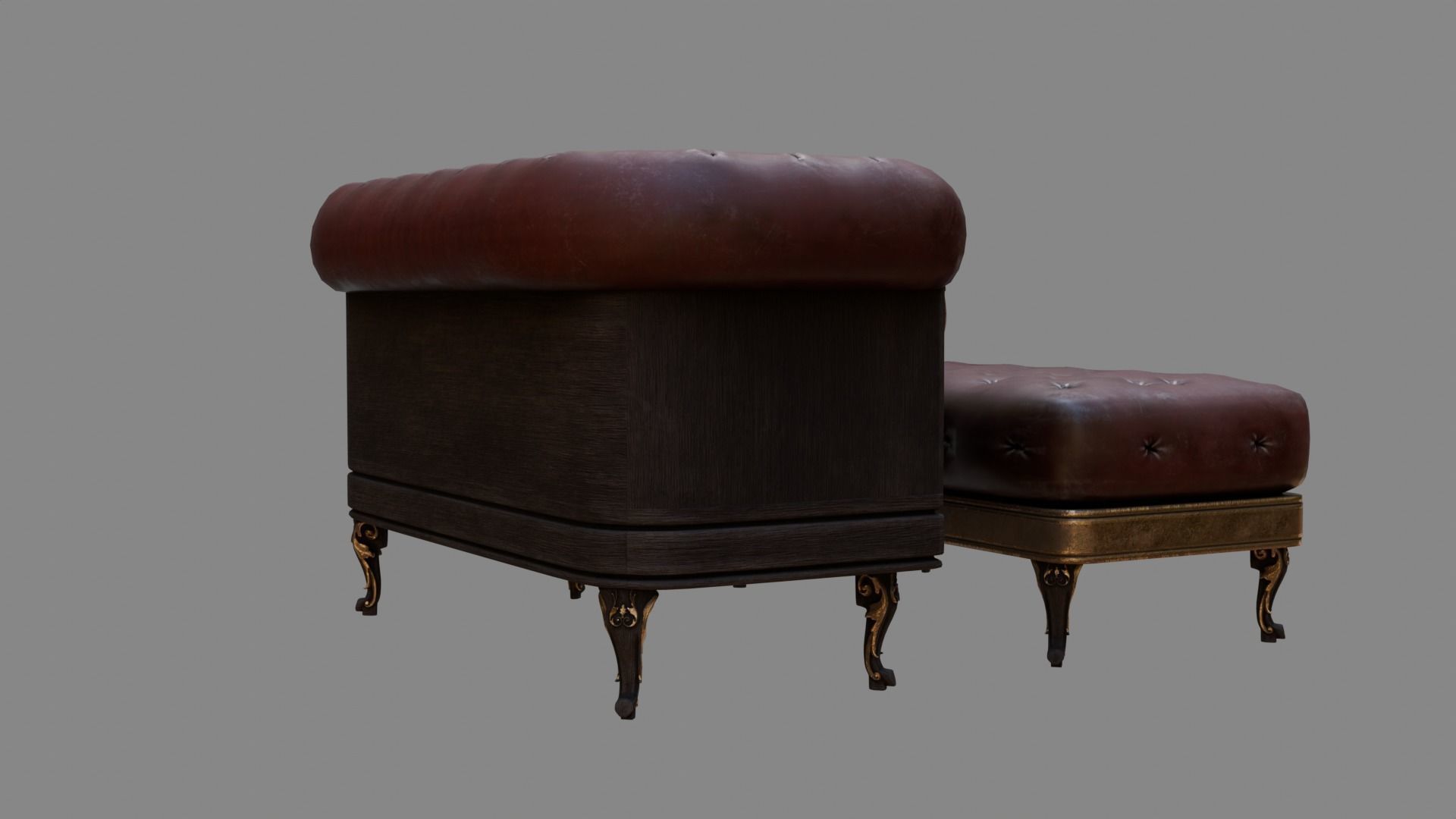 Sofa Armchair Couch  small and foot rest Vintage Low-poly 3D model_6