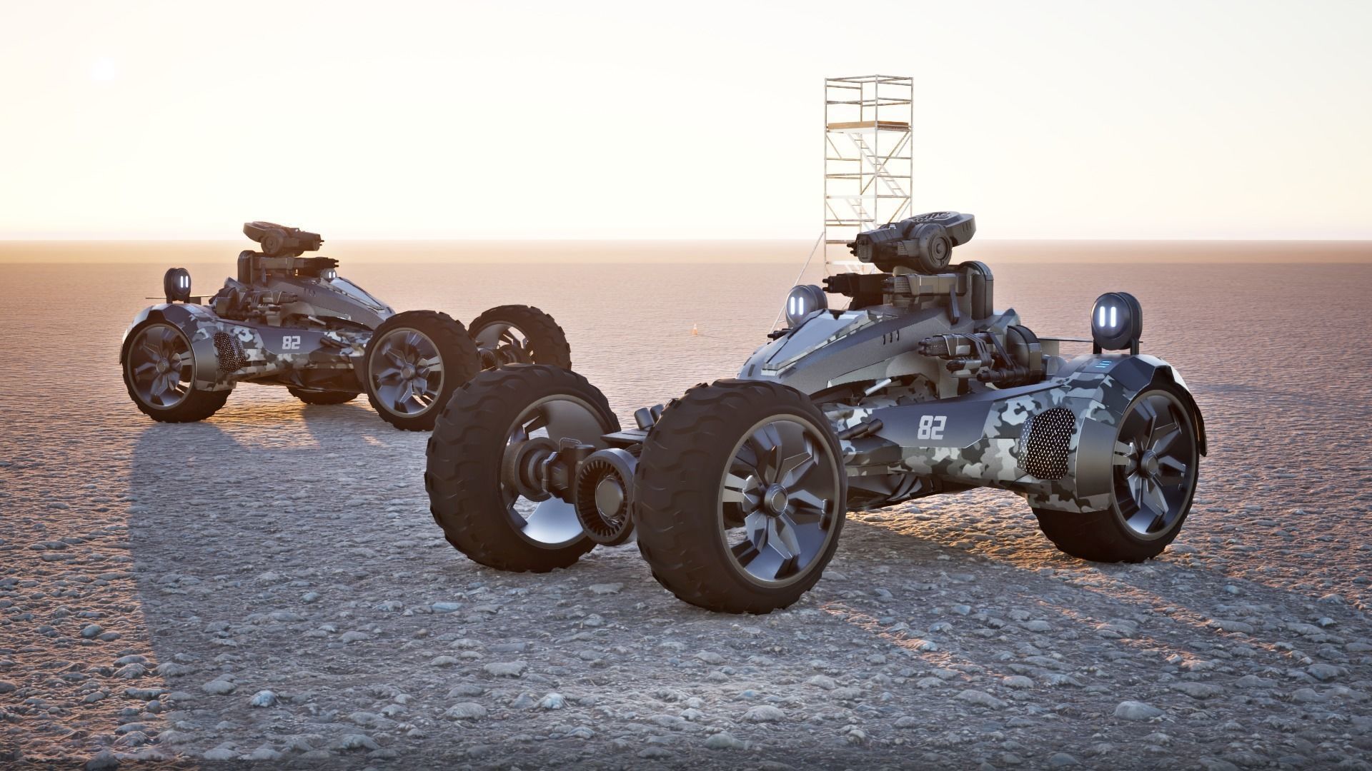 Combat Game vehicle Low-poly 3D model_7