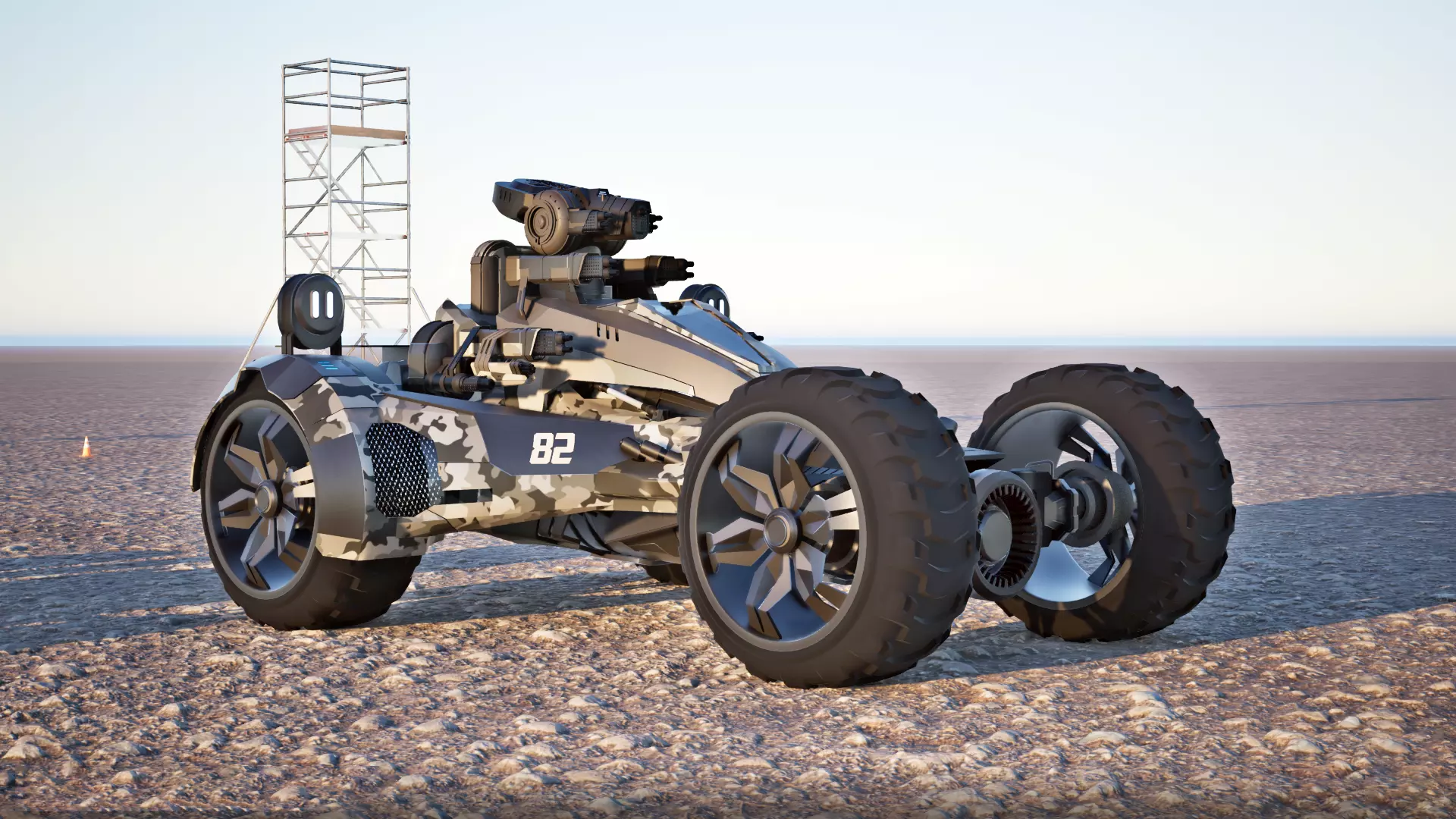 Combat Game vehicle Low-poly 3D model_0