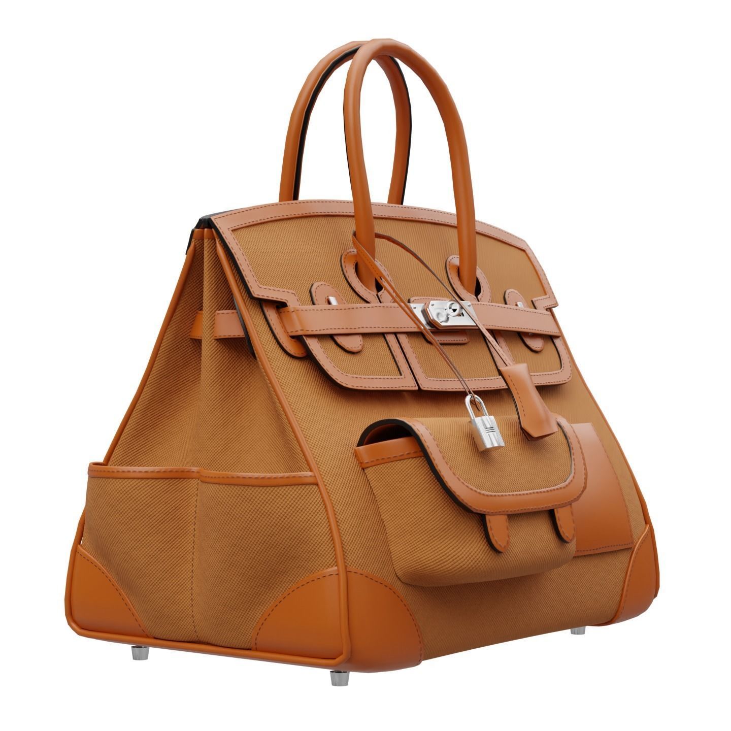 Birkin Cargo Toile Goeland Swift 35 Leather Bag Low-poly 3D model_4