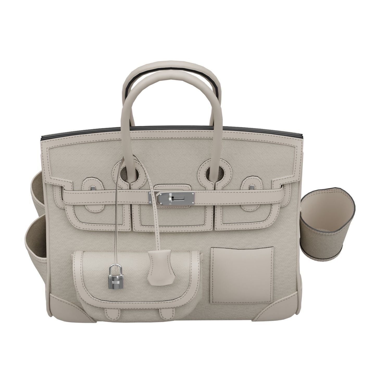Birkin Cargo Toile Goeland Swift 35 Leather Bag Low-poly 3D model_14