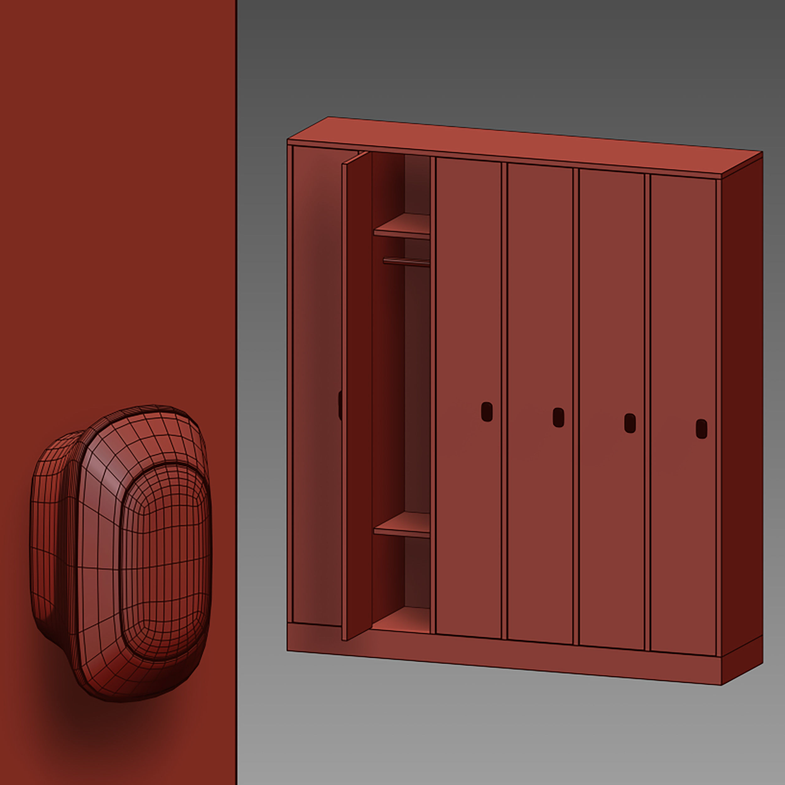 Wooden locker for changing room with electronic lock 3D model_19