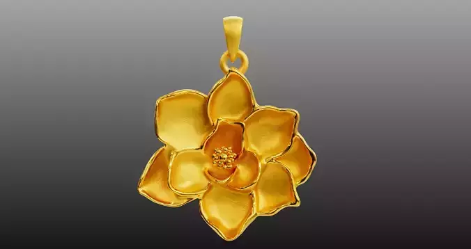 Magnolia Flower Pendant Gold Jewelry Vintage Jewelry 3D model
