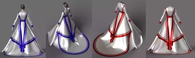 Victorian 1860 s Red White Satin Dress model 1 - A pose 3D model