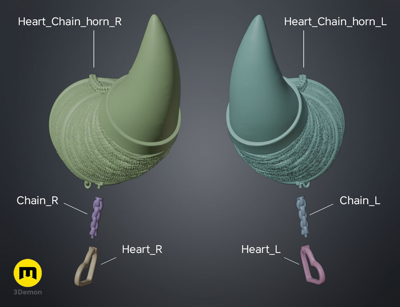 Heart Chain Horns 3D print model_3