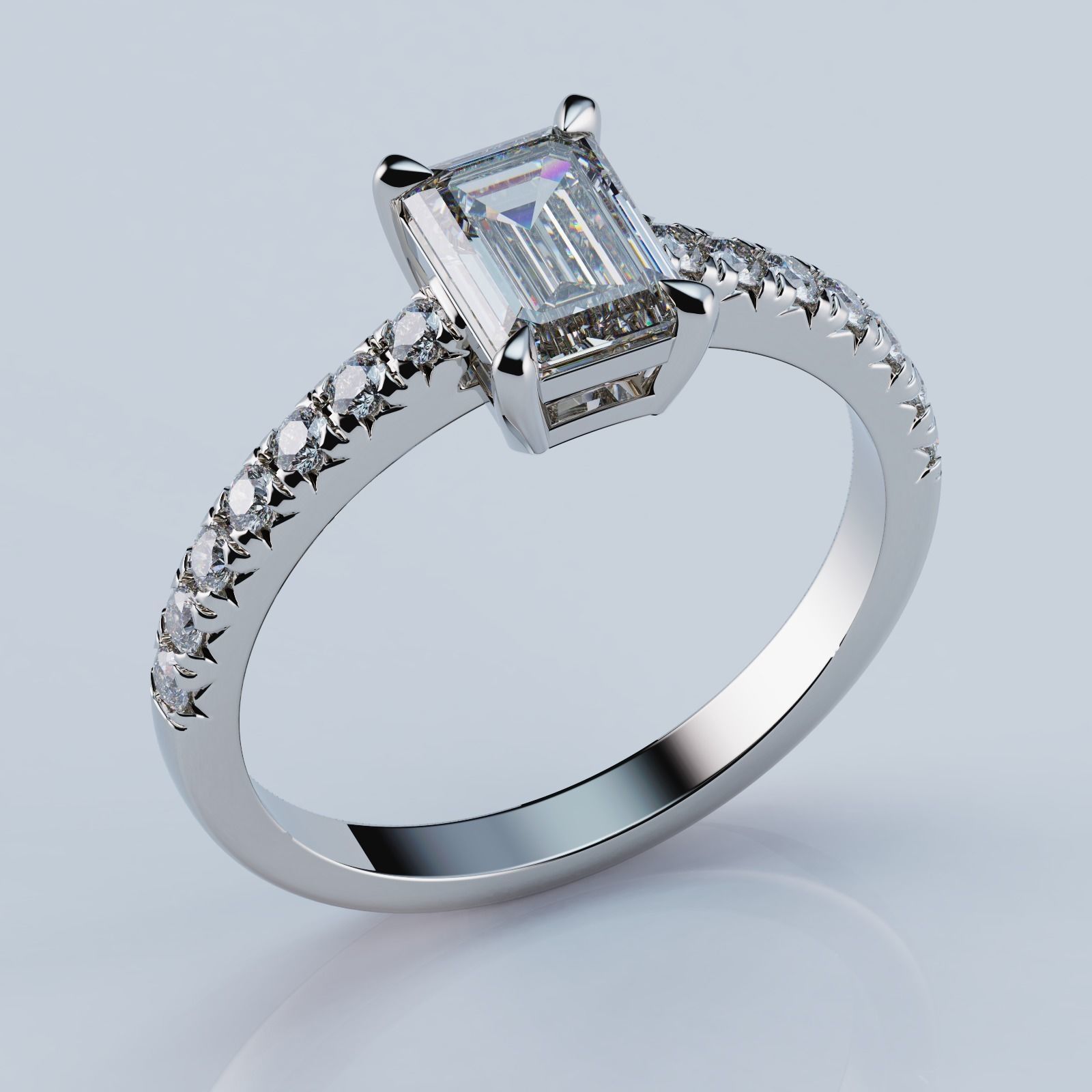 Fish Tail Ring Style Emerald 7x5 3D print model_3