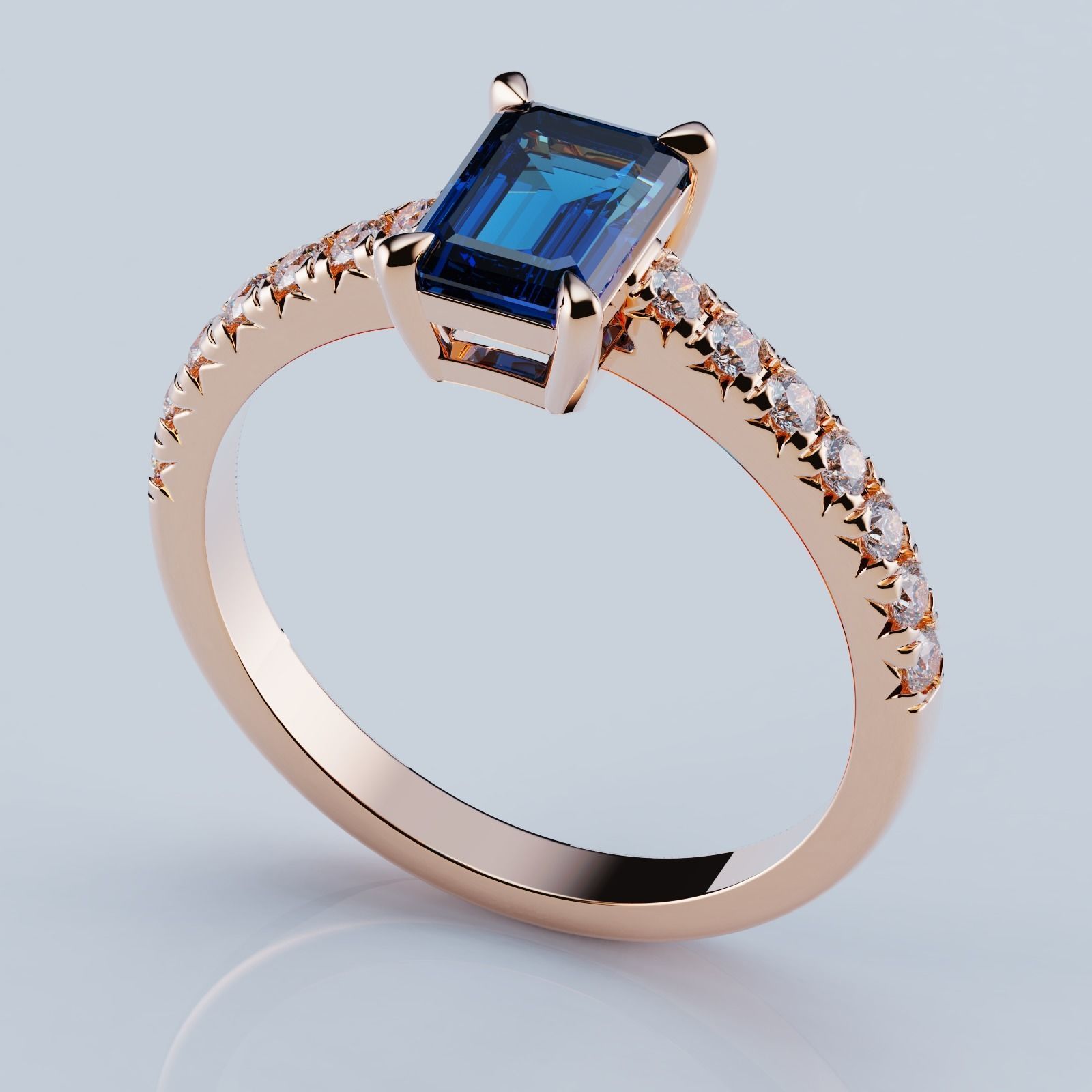 Fish Tail Ring Style Emerald 7x5 3D print model_1