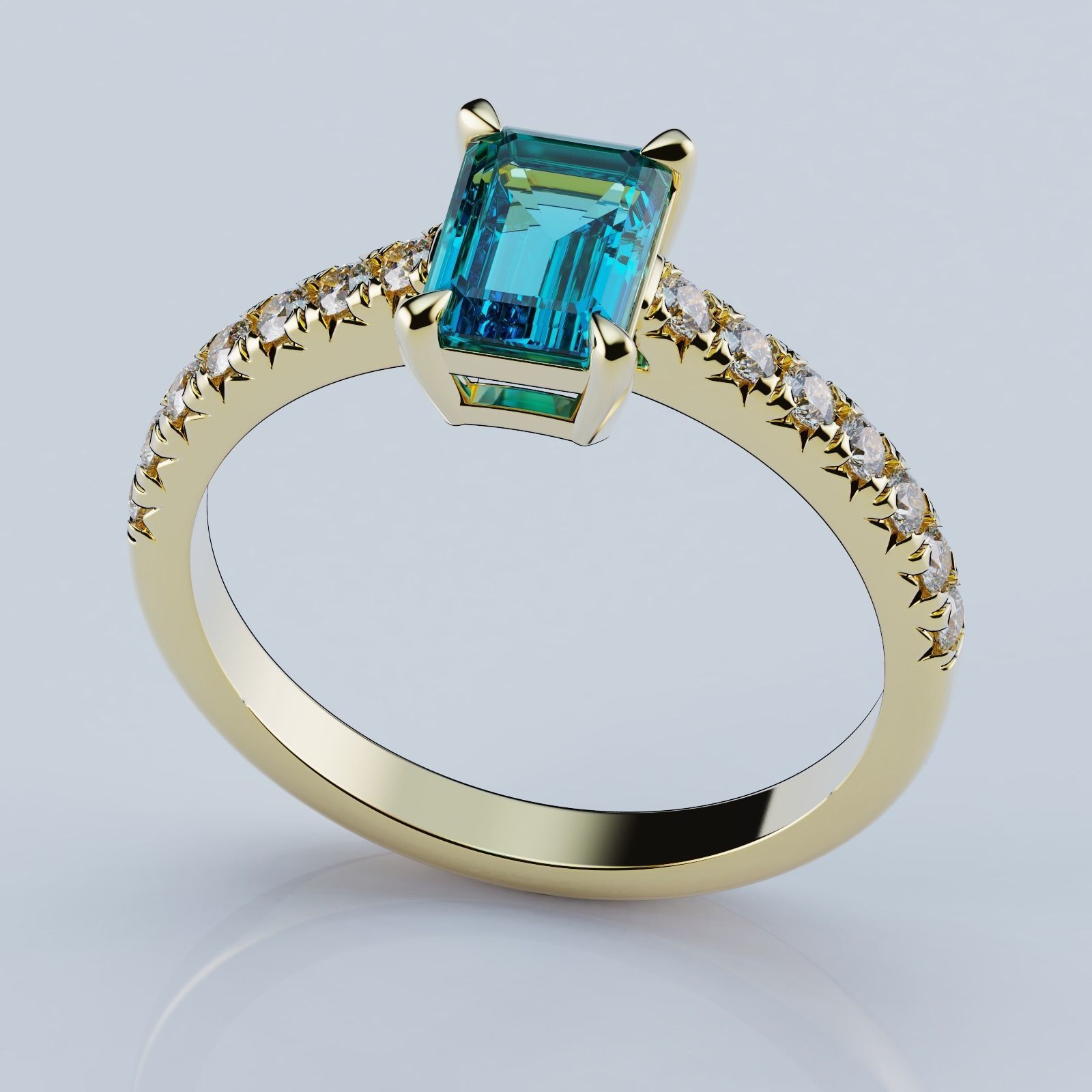 Fish Tail Ring Style Emerald 7x5 3D print model_2