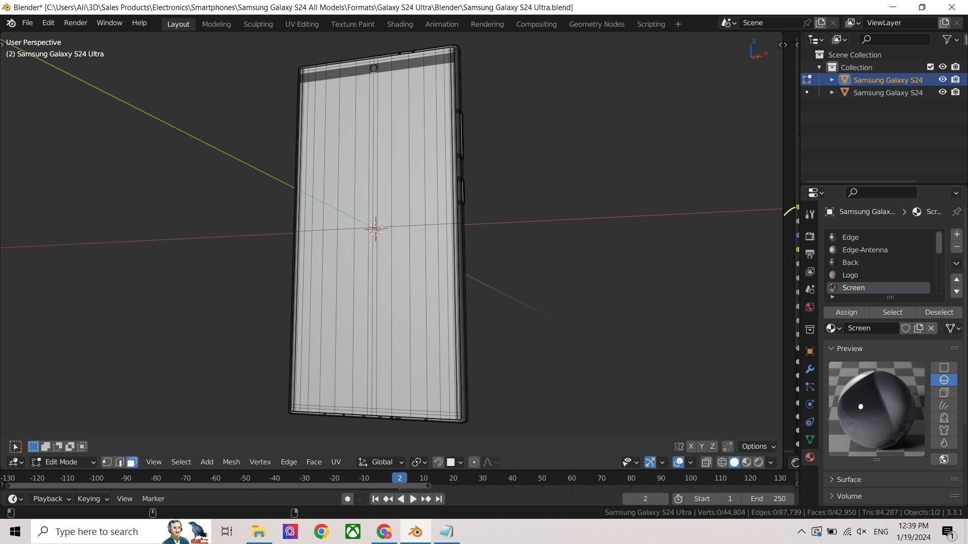 Samsung Galaxy S24 Ultra in Official Colors Low-poly 3D model_14