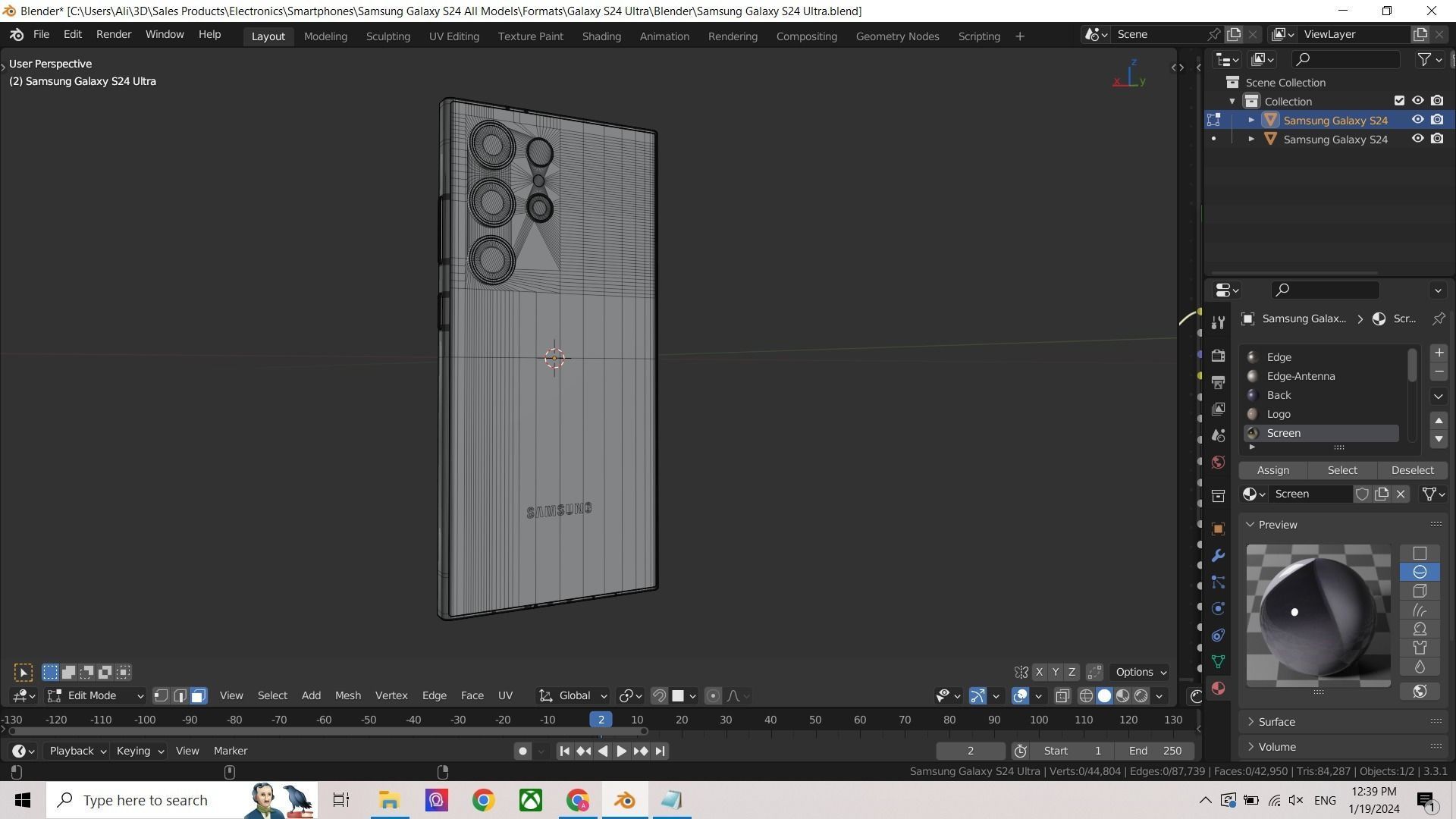 Samsung Galaxy S24 Ultra in Official Colors Low-poly 3D model_13