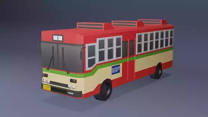 Red Thai bus Low poly v01 Low-poly 3D model