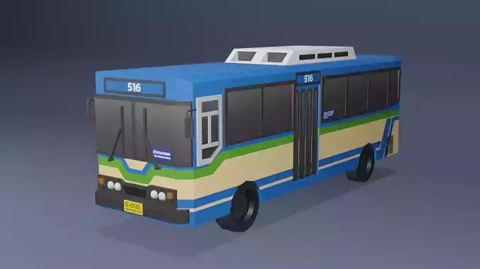 Blue Thai bus Low poly v01 Low-poly 3D model
