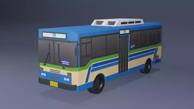 Blue Thai bus Low poly v02 Low-poly 3D model