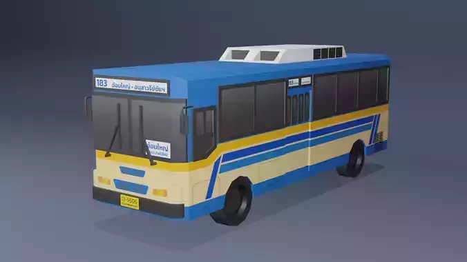 Blue Thai bus Low poly v03 Low-poly 3D model