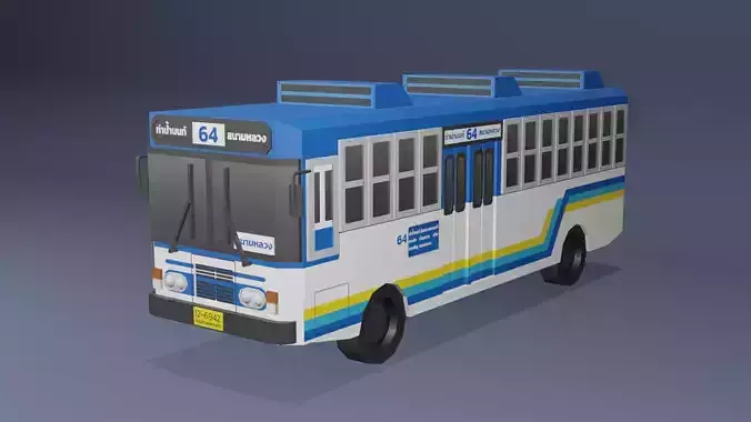 Blue Thai bus Low poly v04 Low-poly 3D model