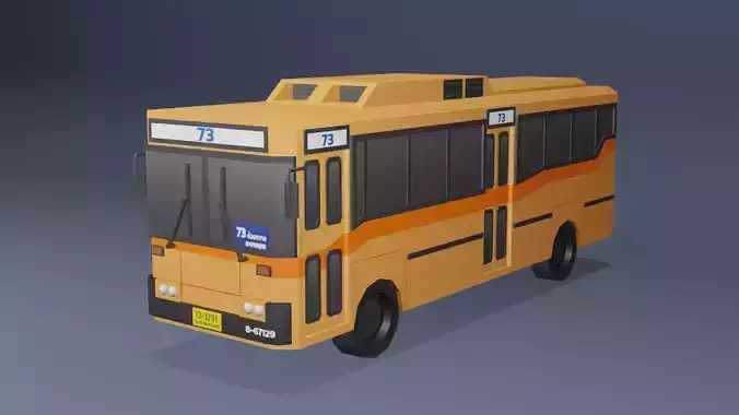 Orange Thai bus Low poly v01 Low-poly 3D model