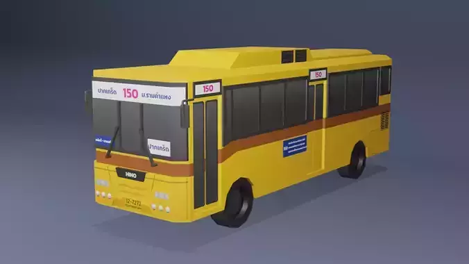 Yellow Thai bus Low poly v02 Low-poly 3D model