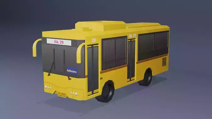 Yellow Thai bus Low poly v03 Low-poly 3D model