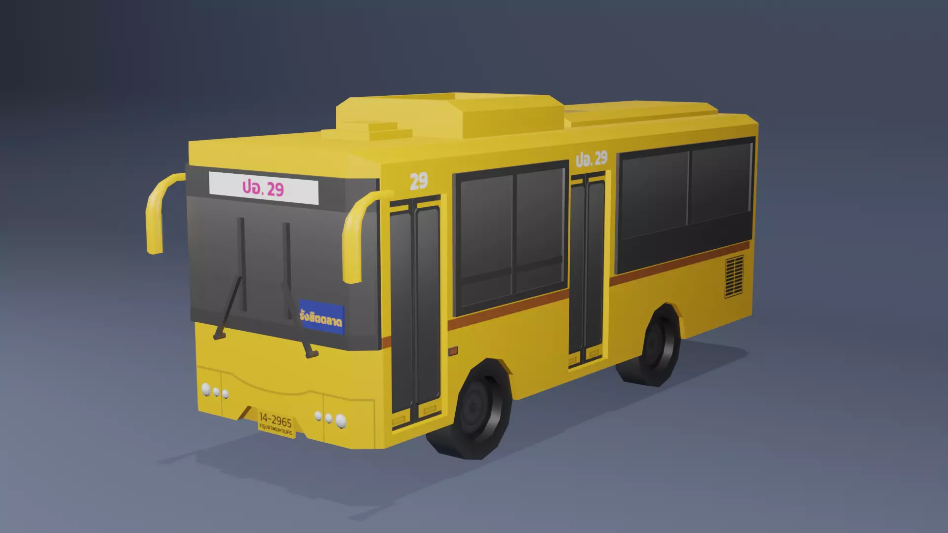 Yellow Thai bus Low poly v03 Low-poly 3D model