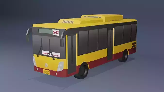 Yellow Thai bus Low poly v04 Low-poly 3D model