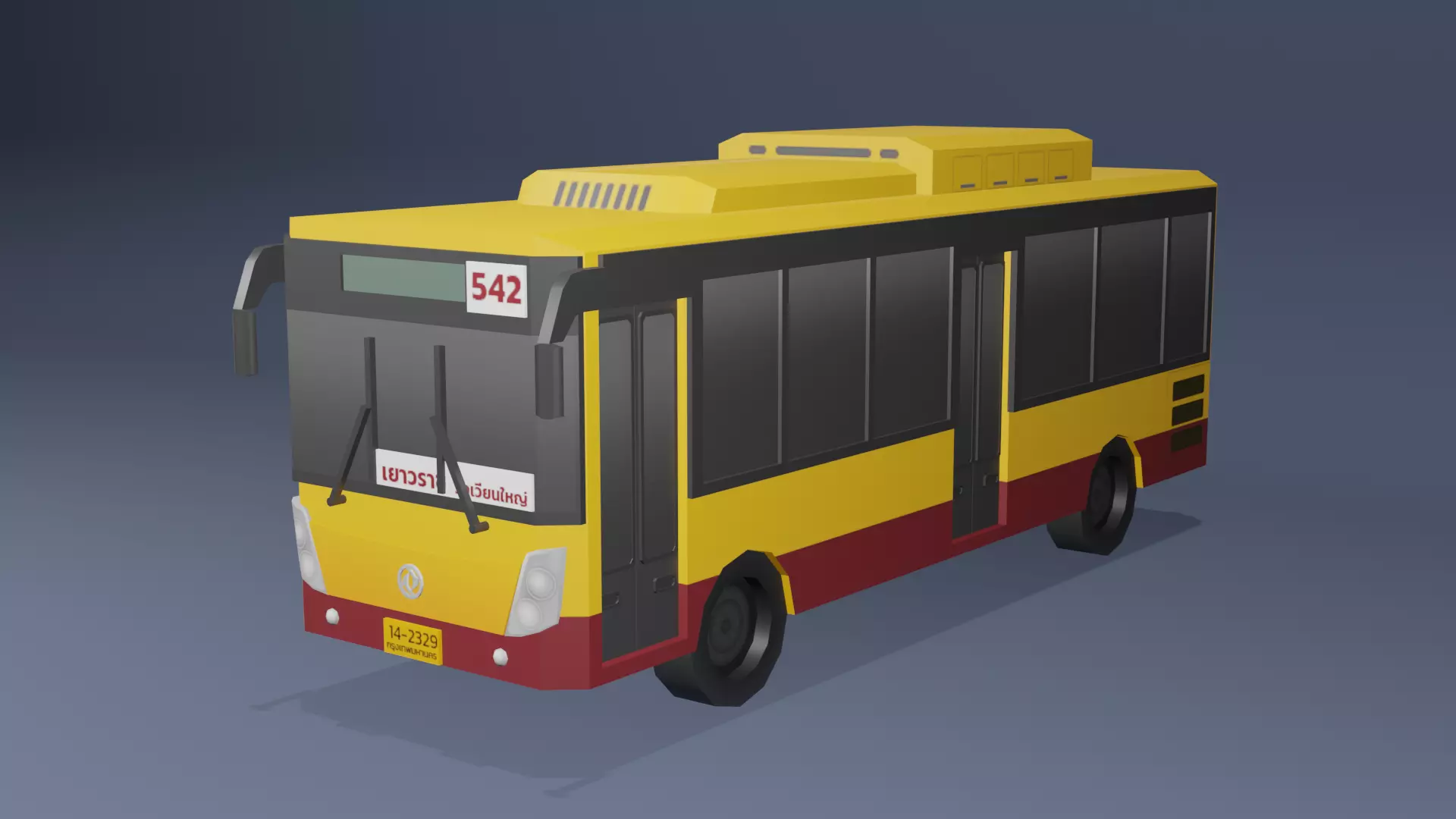 Yellow Thai bus Low poly v04 Low-poly 3D model