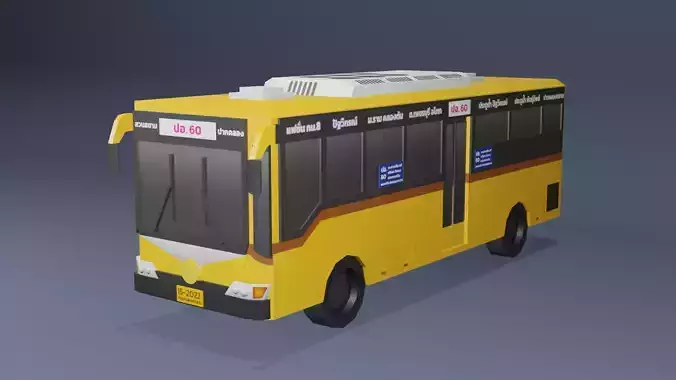 Yellow Thai bus Low poly v05 Low-poly 3D model