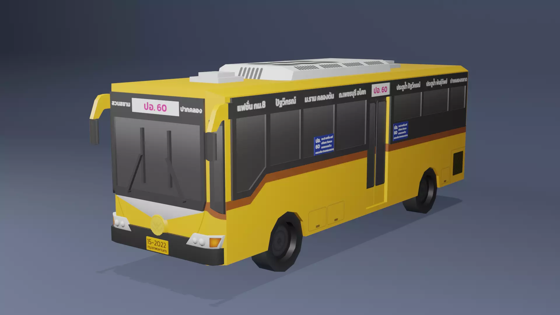 Yellow Thai bus Low poly v05 Low-poly 3D model