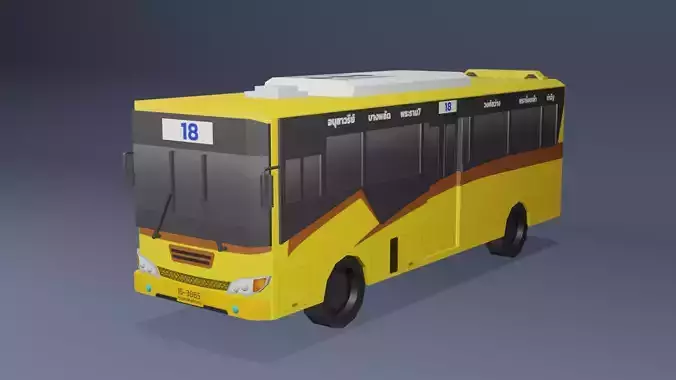 Yellow Thai bus Low poly v06 Low-poly 3D model
