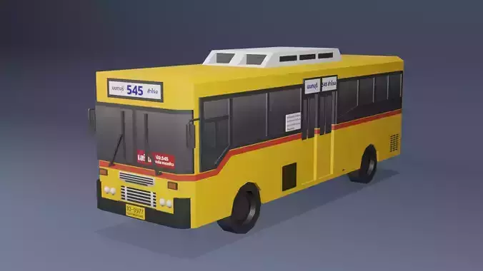 Yellow Thai bus Low poly v07 Low-poly 3D model