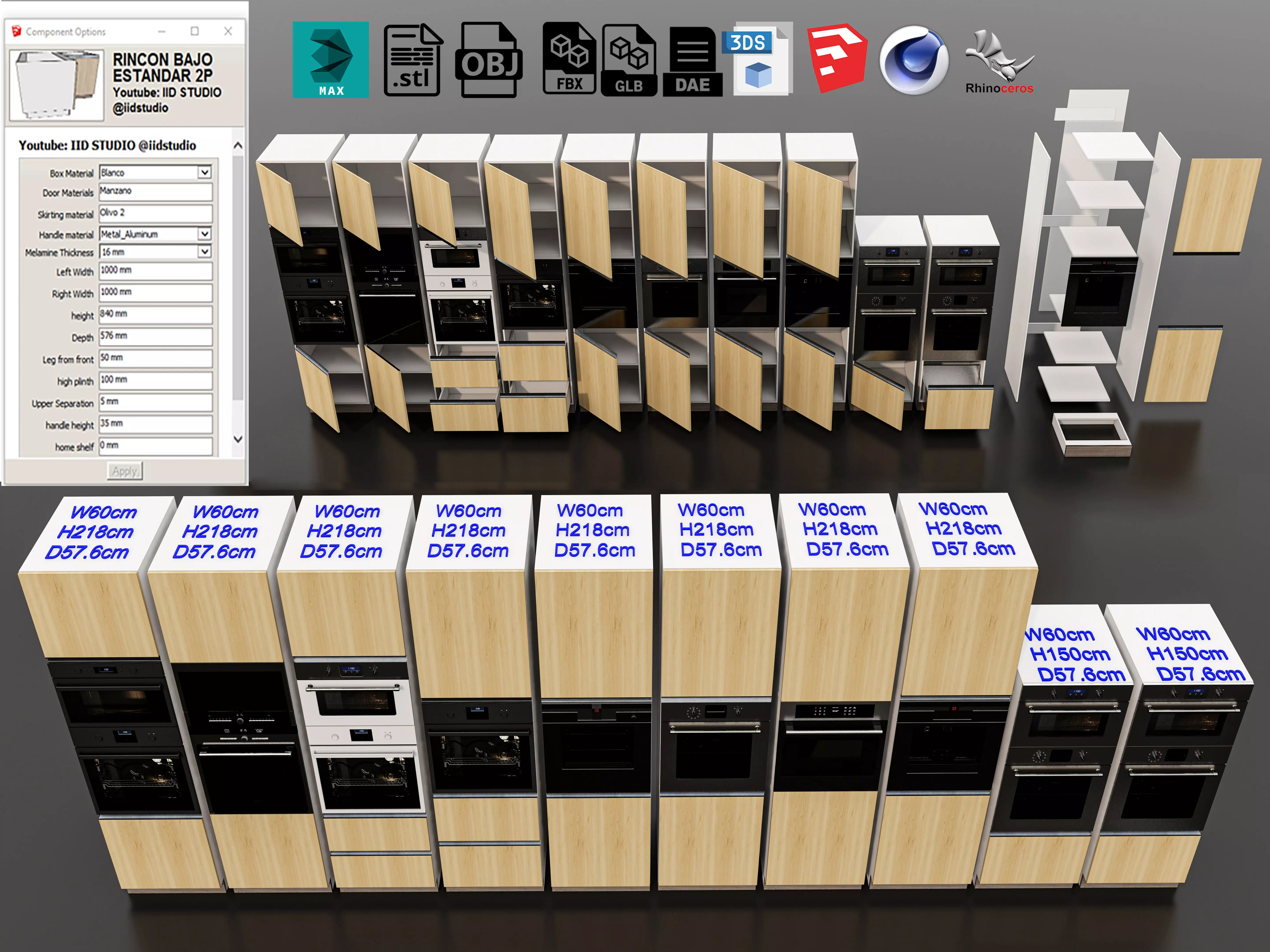 Kitchens and closets library of dynamic blocks Kitchen cabinets Low-poly 3D model_0