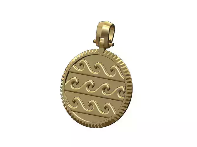 Fluted bezel wave greek key pendant with bail