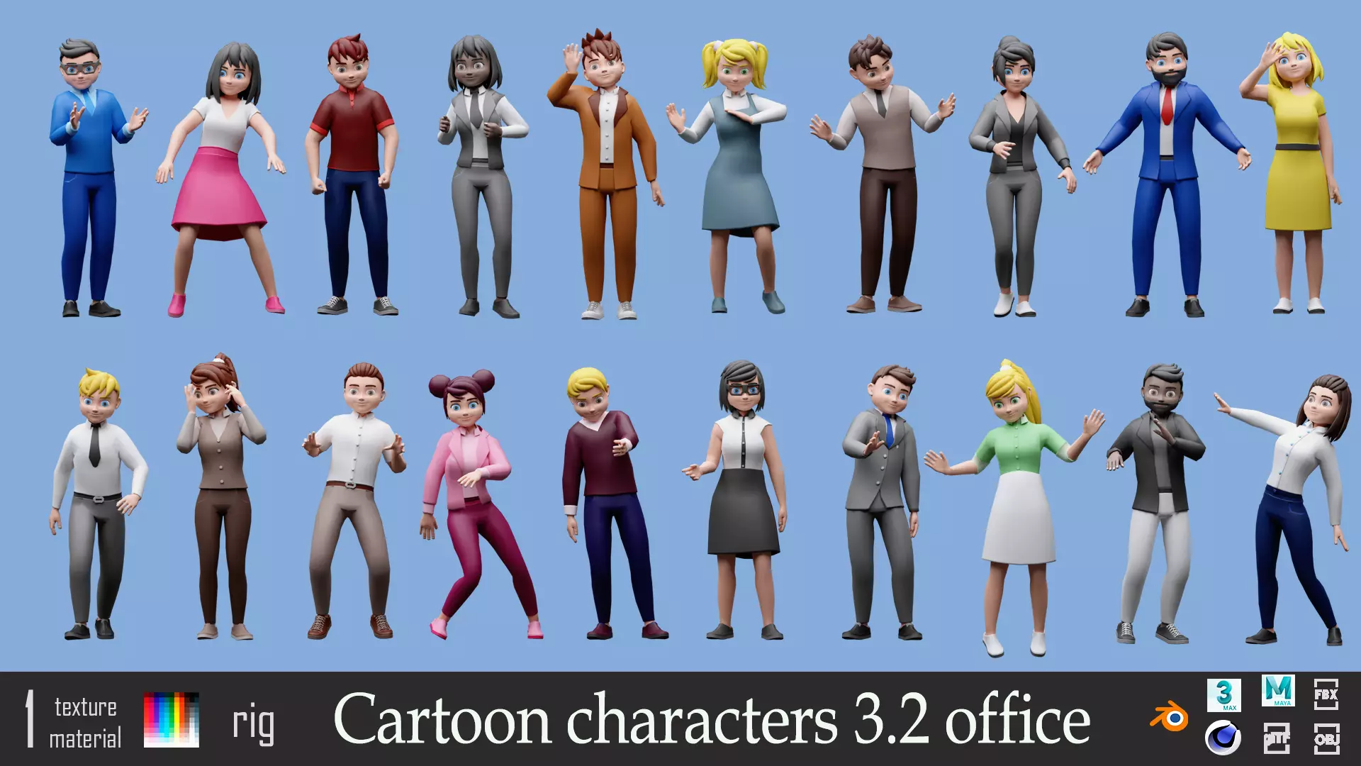 Cartoon characters 3 02 office Low-poly 3D model_0