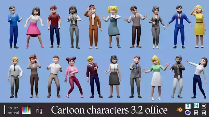 Cartoon characters 3 02 office Low-poly 3D model